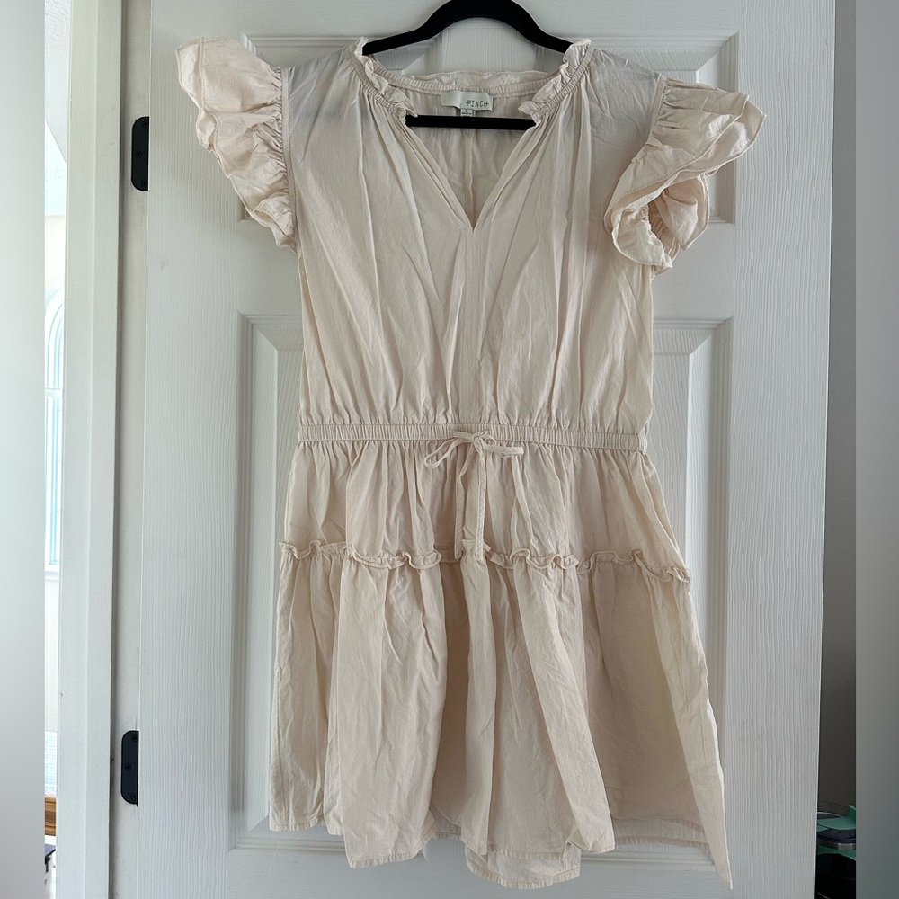 Chic Cream Mini Dress with Ruffle Sleeves